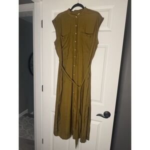 Gibson Latimer Button Down Cap Sleeve Belted Midi  Dress  Xl Brown Nwt $99